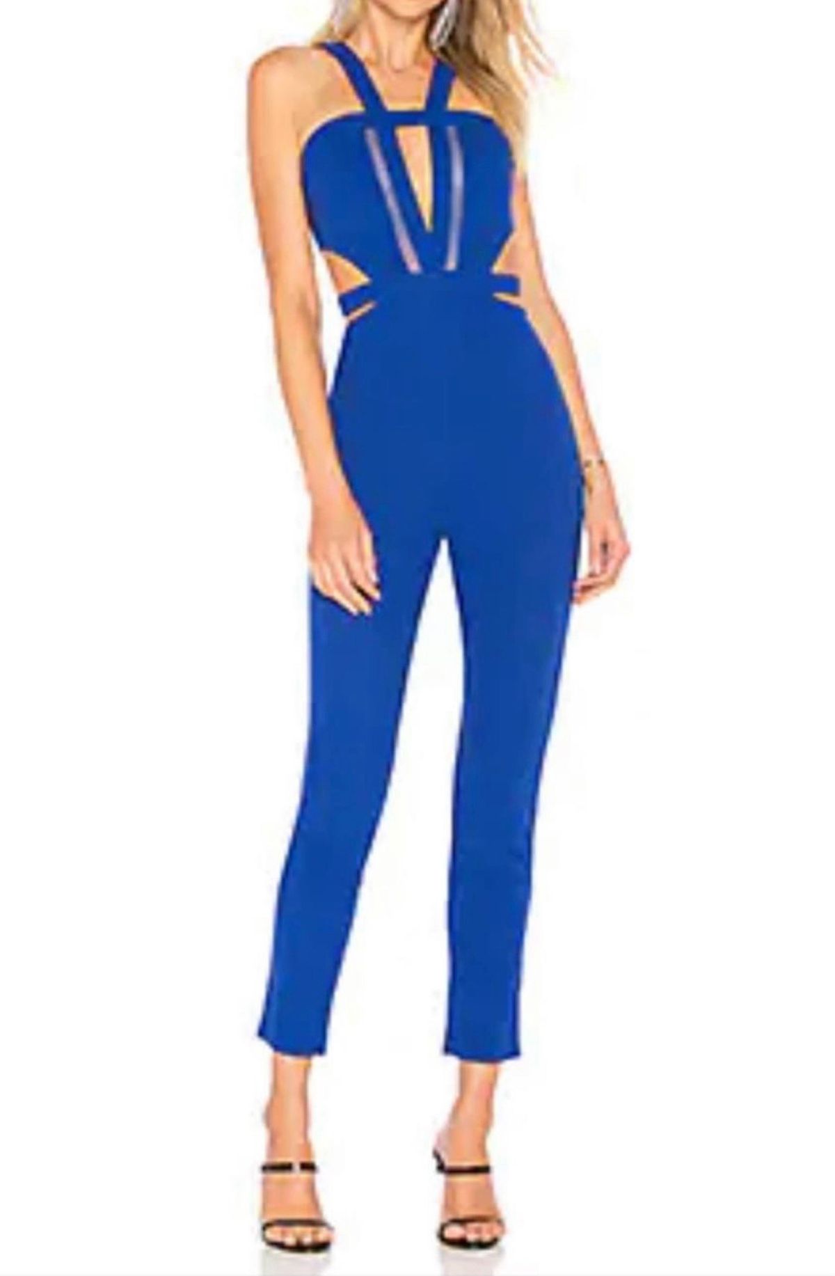 Size 2 Homecoming Sheer Royal Blue Formal Jumpsuit on Queenly