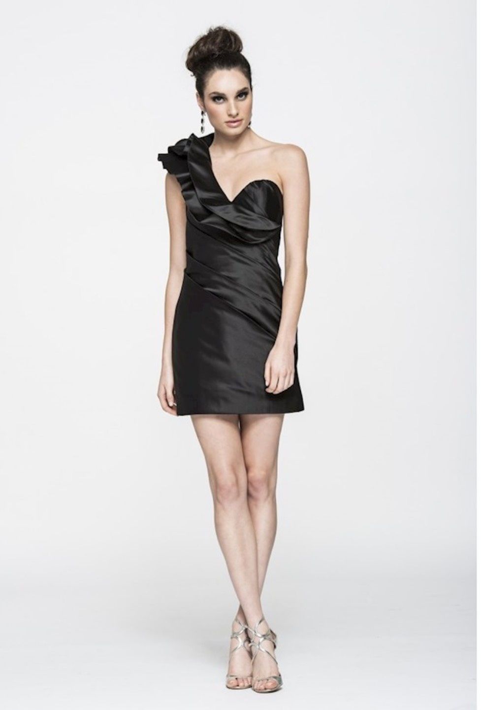 Ashley Lauren Size 4 Homecoming One Shoulder Satin Black Cocktail Dress on Queenly