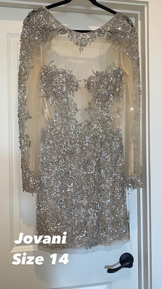 Jovani Size 14 Prom Silver Cocktail Dress on Queenly