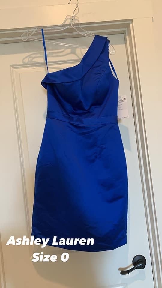 Ashley Lauren Size 0 Homecoming One Shoulder Blue Cocktail Dress on Queenly