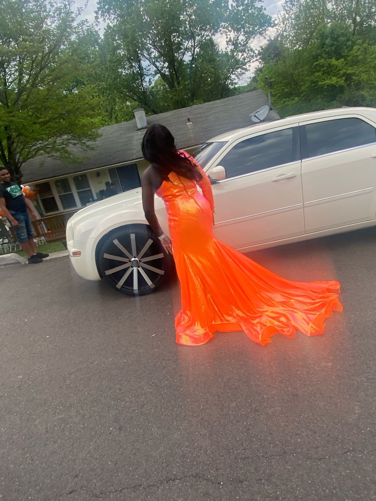 Ashley Lauren Size 12 Prom Orange Dress With Train on Queenly