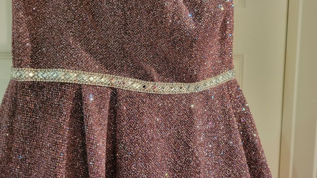 Dillards Size 8 Prom Off The Shoulder Sequined Pink Ball Gown on Queenly