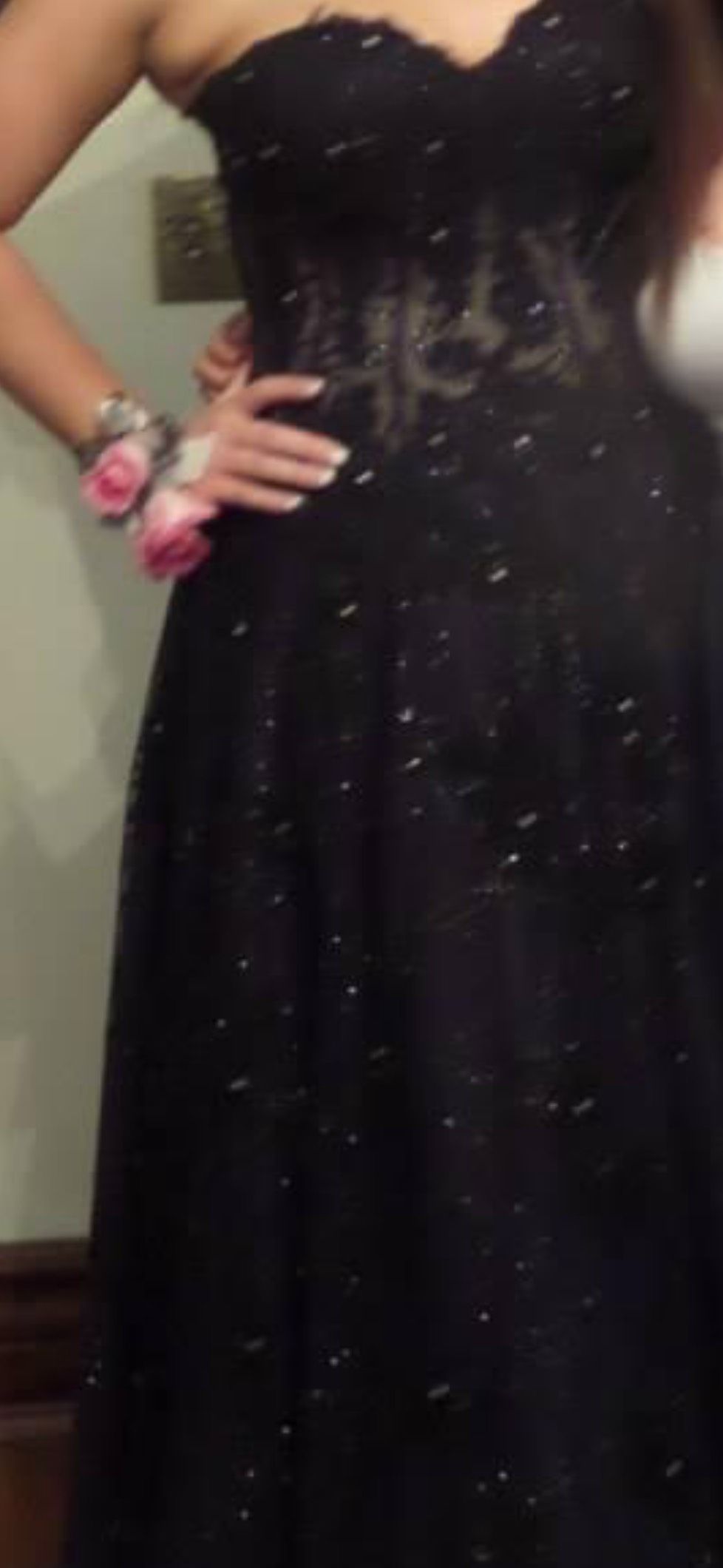 Jovani Size 14 Prom Strapless Lace Black Dress With Train on Queenly