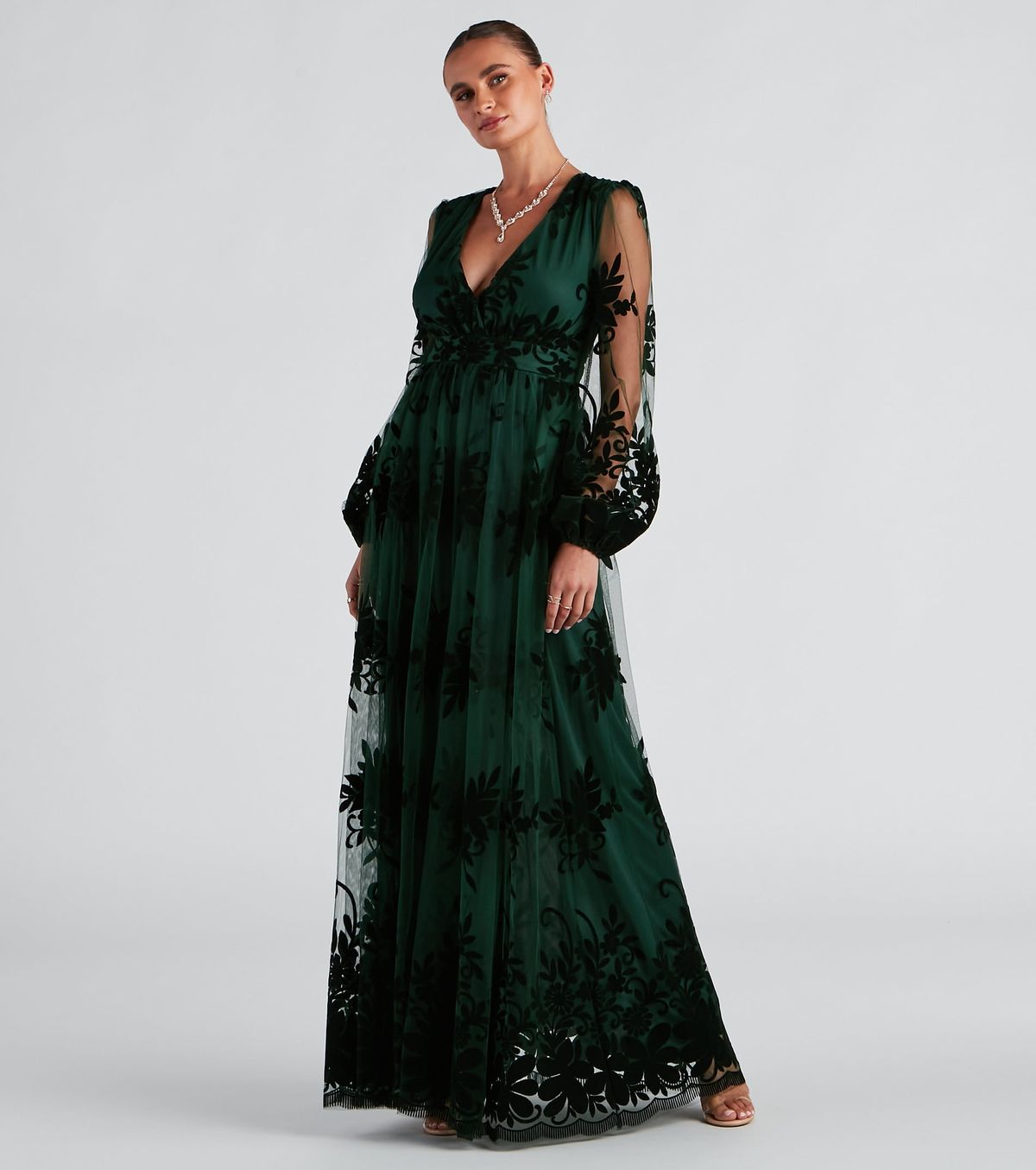 Style 05002-2465 Windsor Size XS Bridesmaid Plunge Velvet Green Side Slit Dress on Queenly