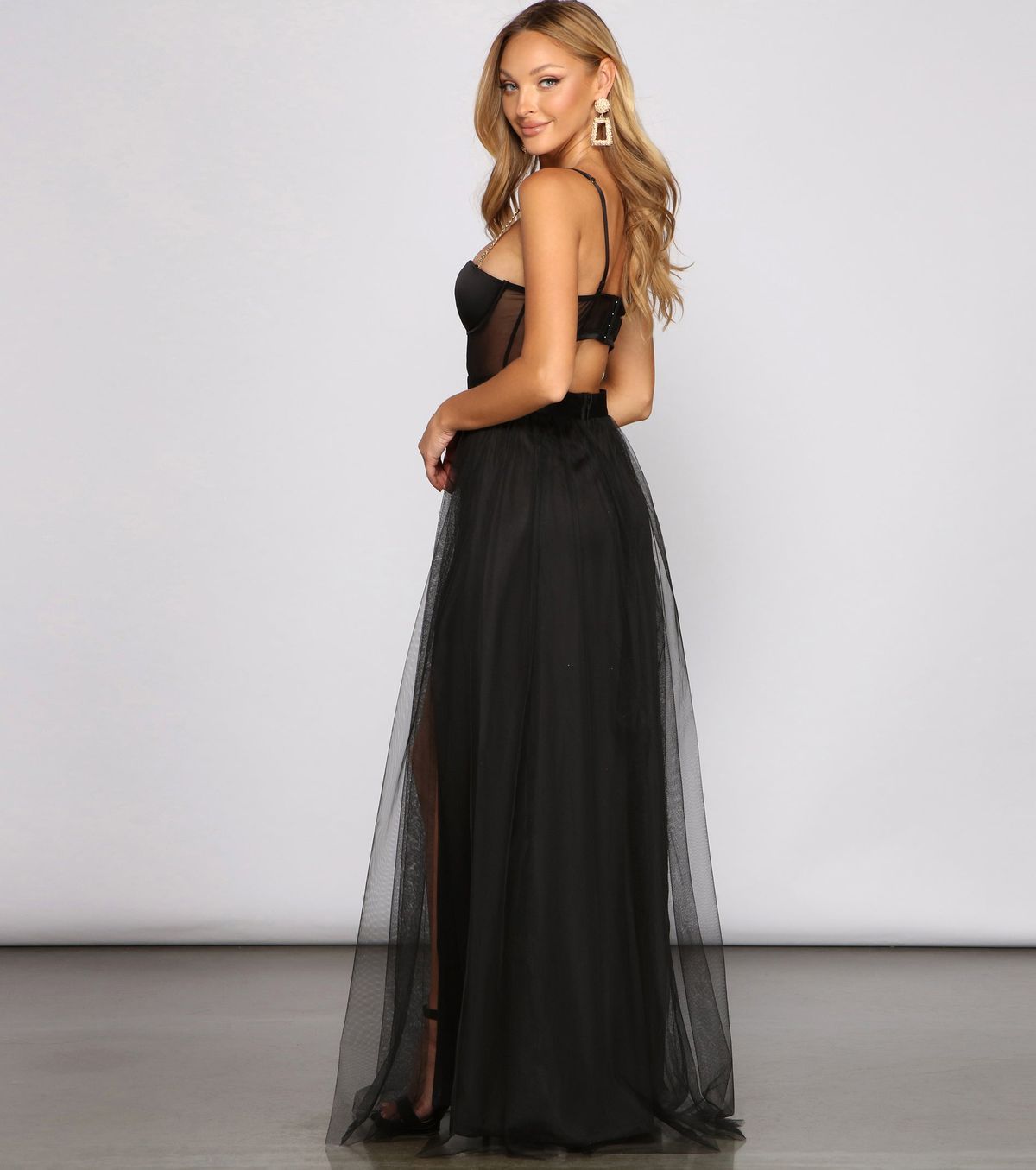Style 05002-0126 Windsor Size S Prom Satin Black Side Slit Dress