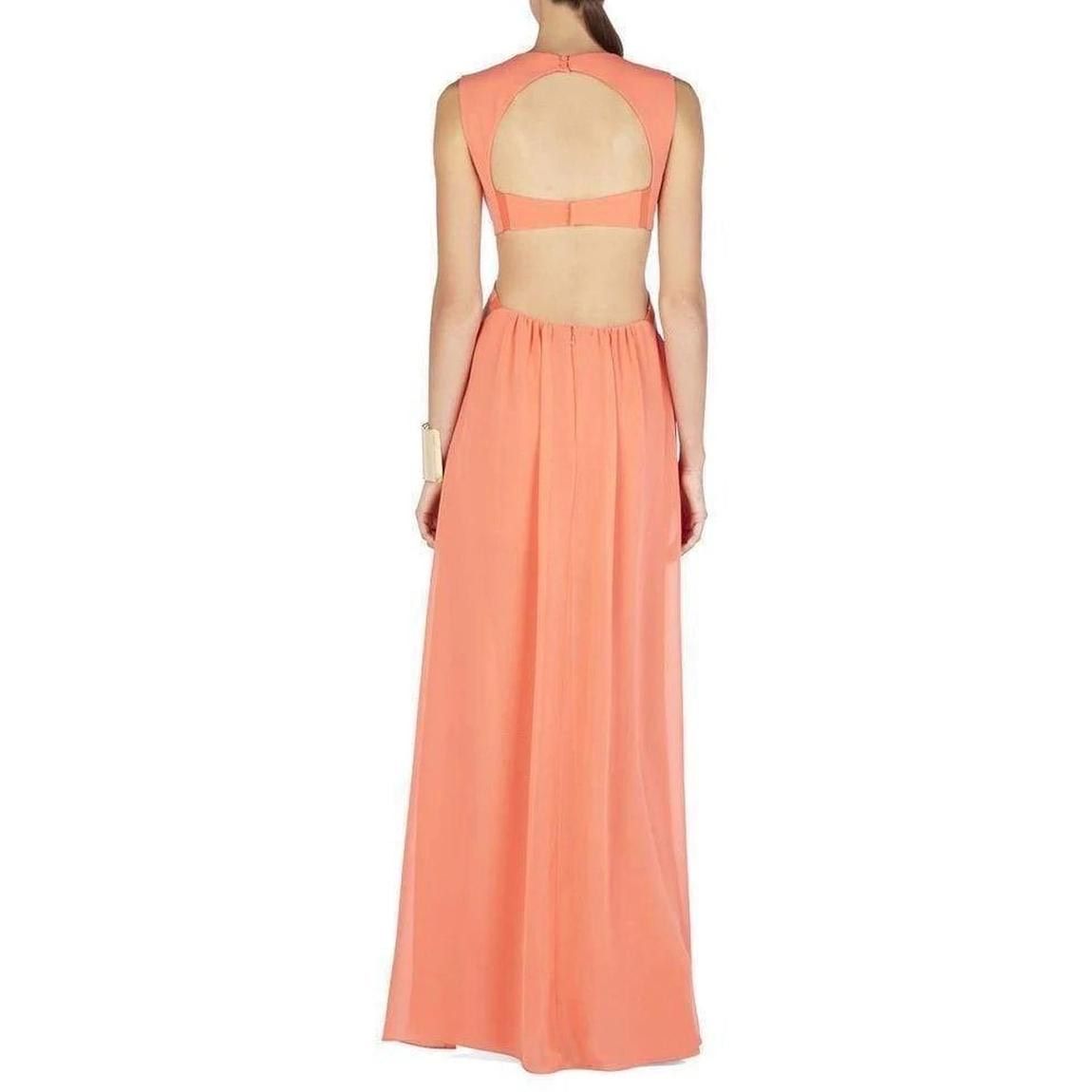 BCBG Size 4 Prom Plunge Coral Side Slit Dress on Queenly