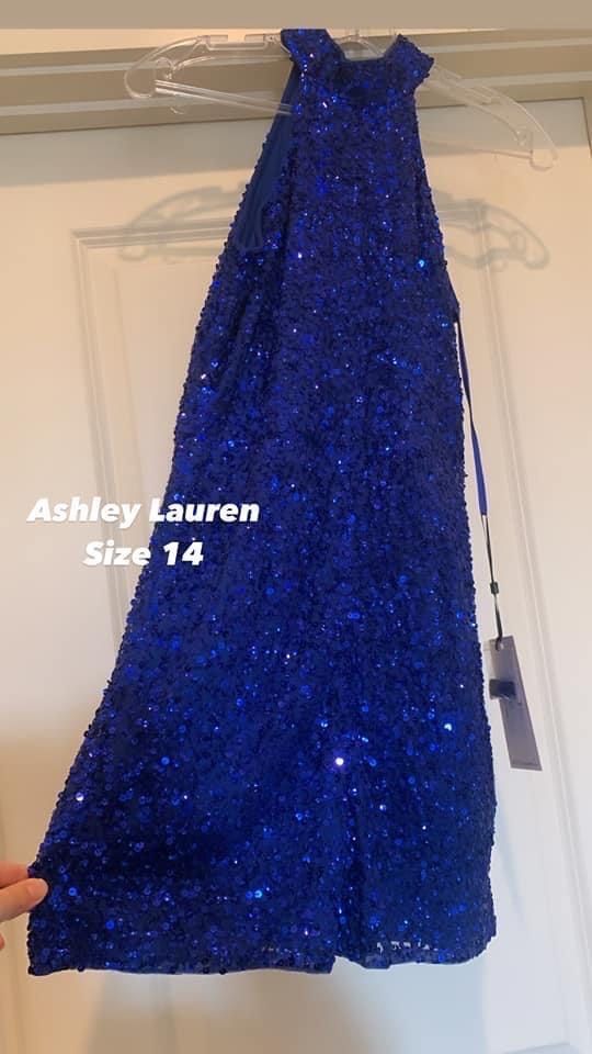 Ashley Lauren Size 14 Prom Halter Blue Formal Jumpsuit on Queenly