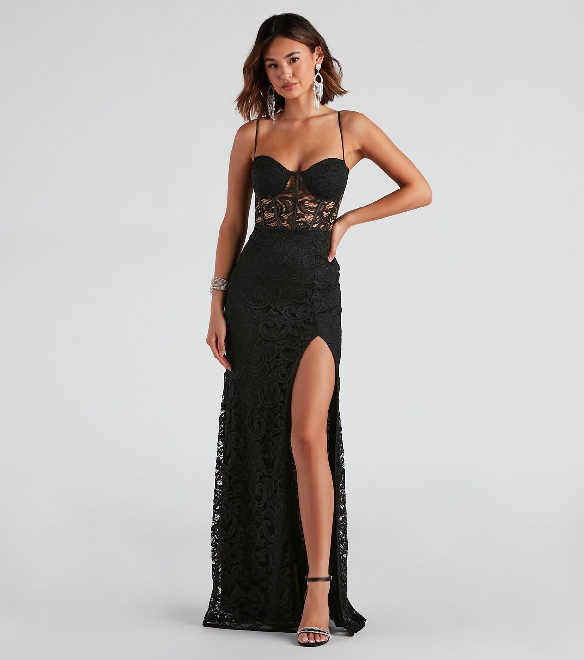 Style 05002-2408 Windsor Size 10 Prom Sheer Black Side Slit Dress on Queenly