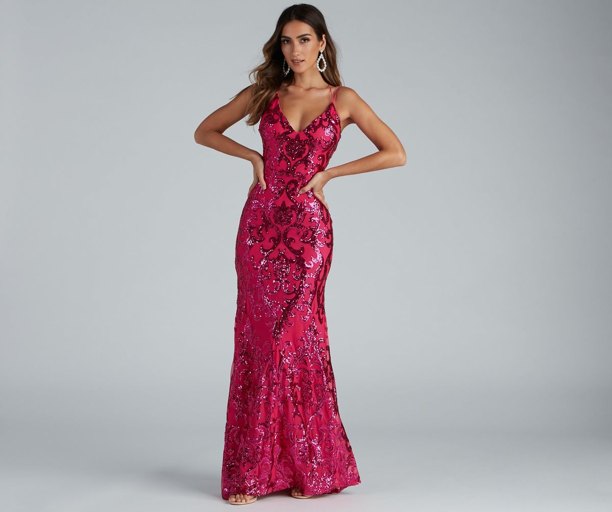 Style 05002-1746 Windsor Size L Bridesmaid Sequined Pink Mermaid Dress on Queenly
