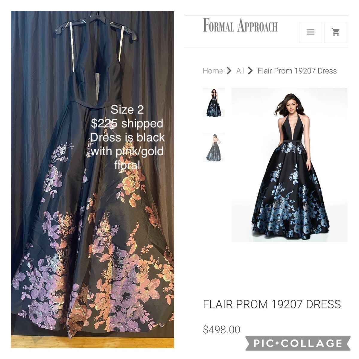 Flair Size 2 Prom Plunge Floral Black Ball Gown on Queenly