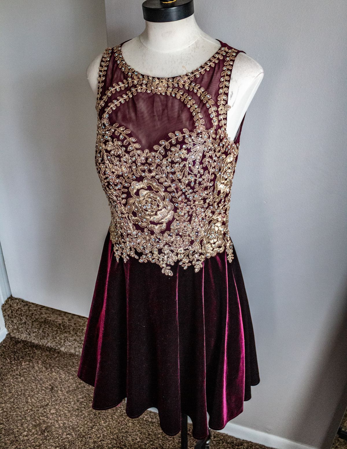 Xscape Size 10 Prom Velvet Burgundy Red A-line Dress on Queenly