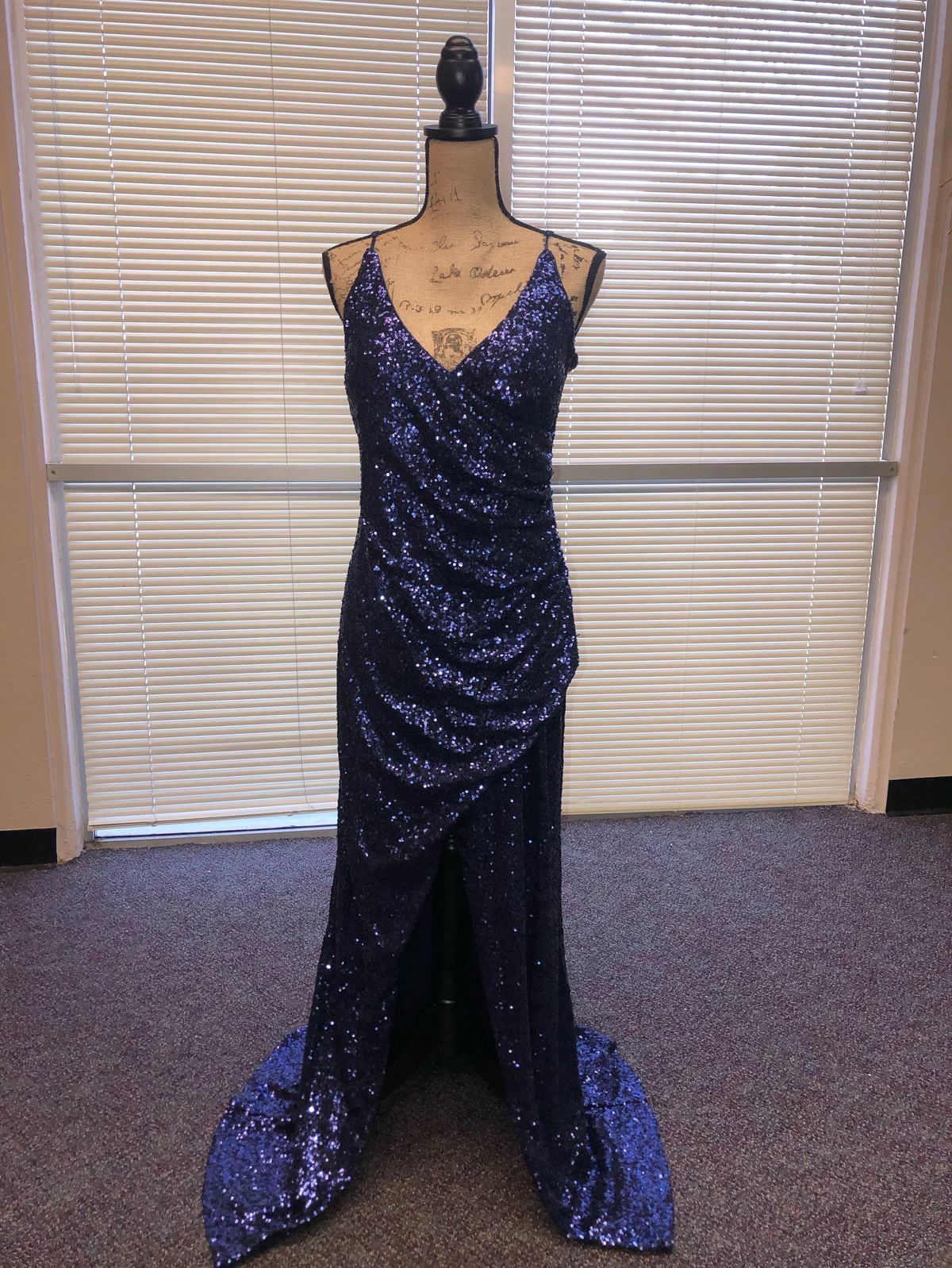 Size XL Prom Navy Blue Side Slit Dress on Queenly