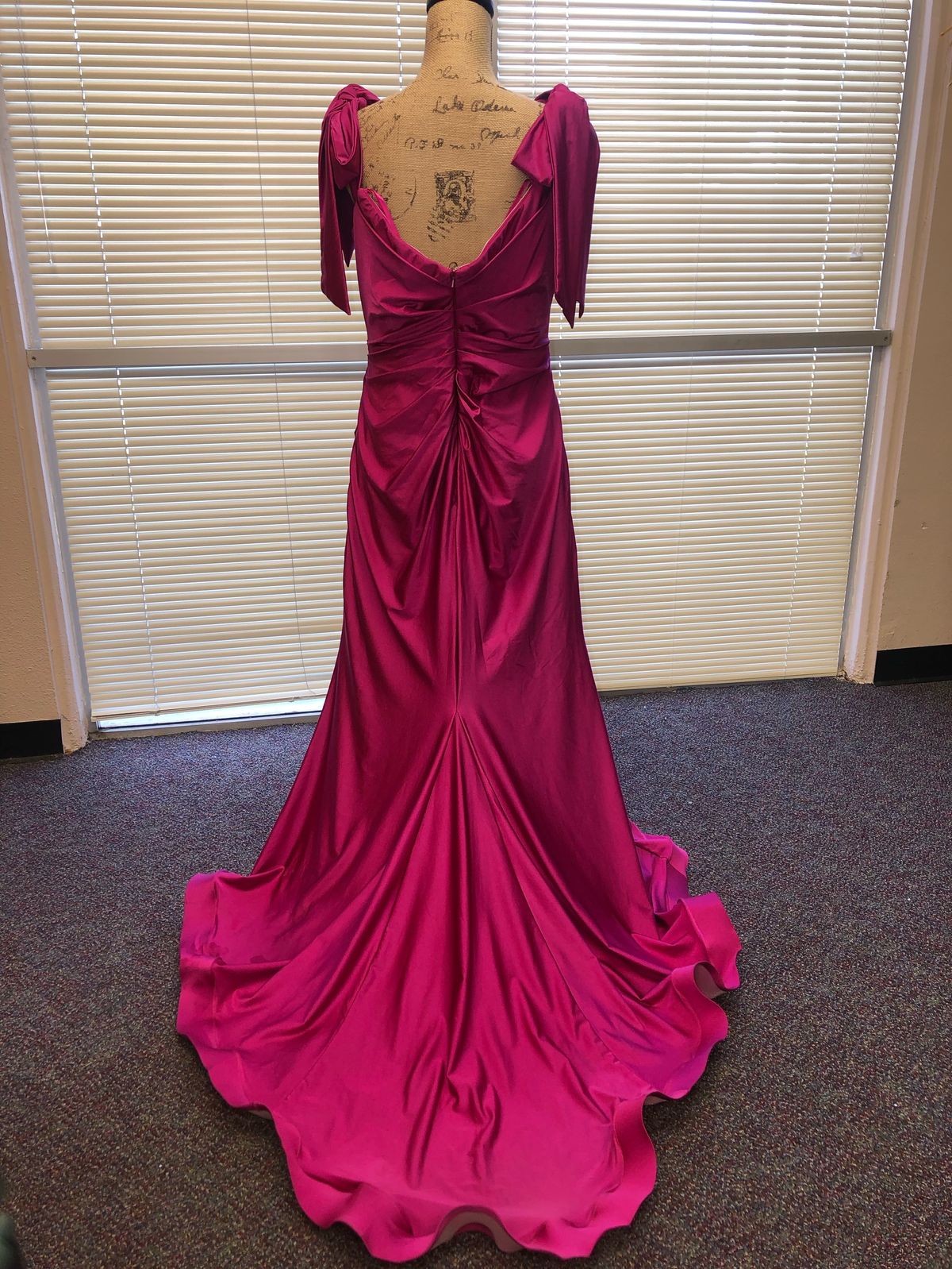 Size L Prom Cap Sleeve Hot Pink Dress With Train on Queenly