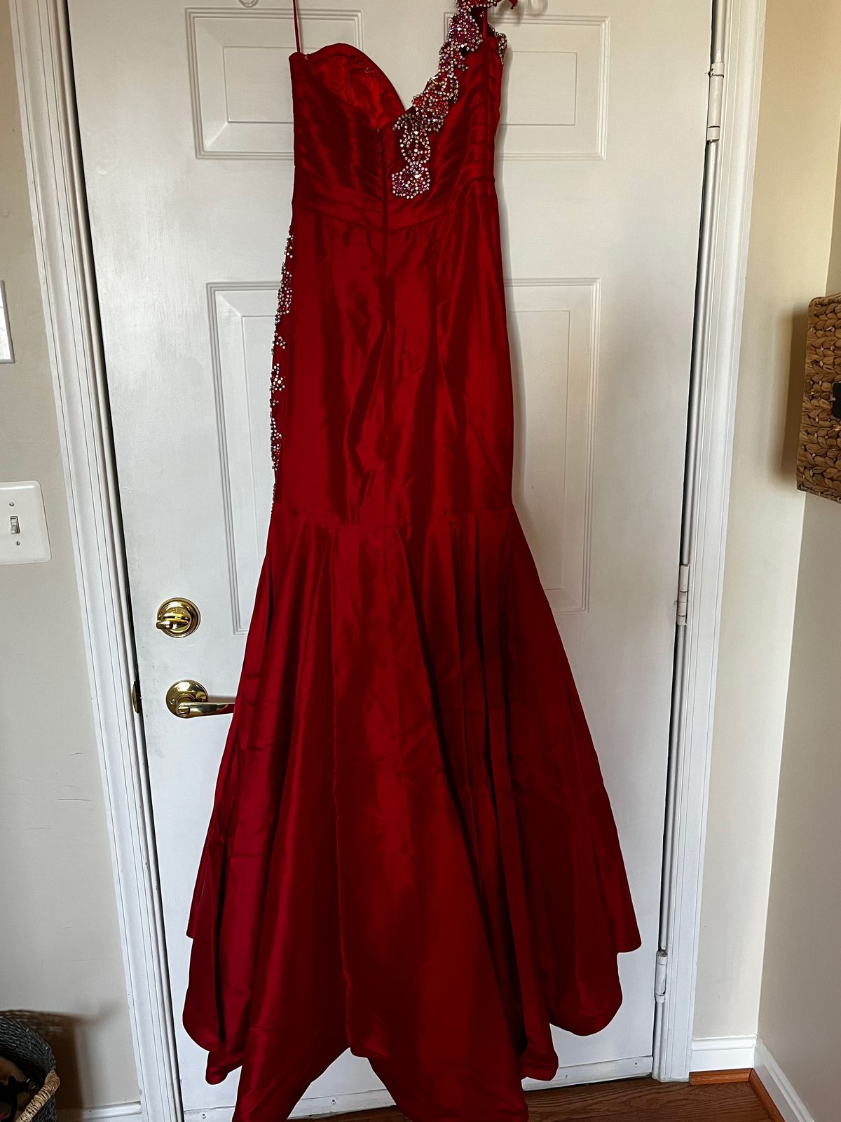 Sherri Hill Size 0 Prom One Shoulder Sequined Red Mermaid Dress on Queenly
