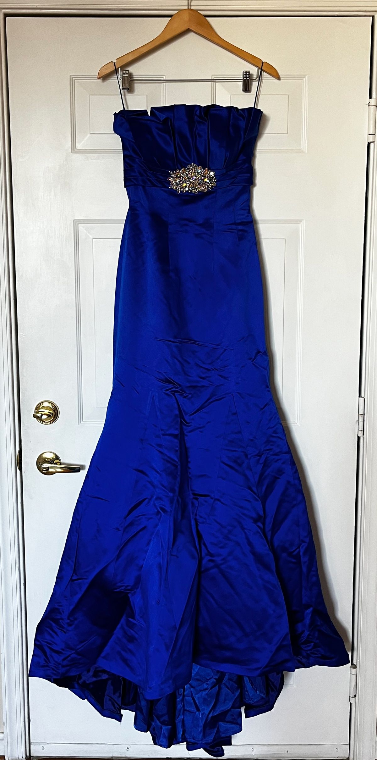 Sherri Hill Size 0 Prom Strapless Satin Royal Blue Mermaid Dress on Queenly