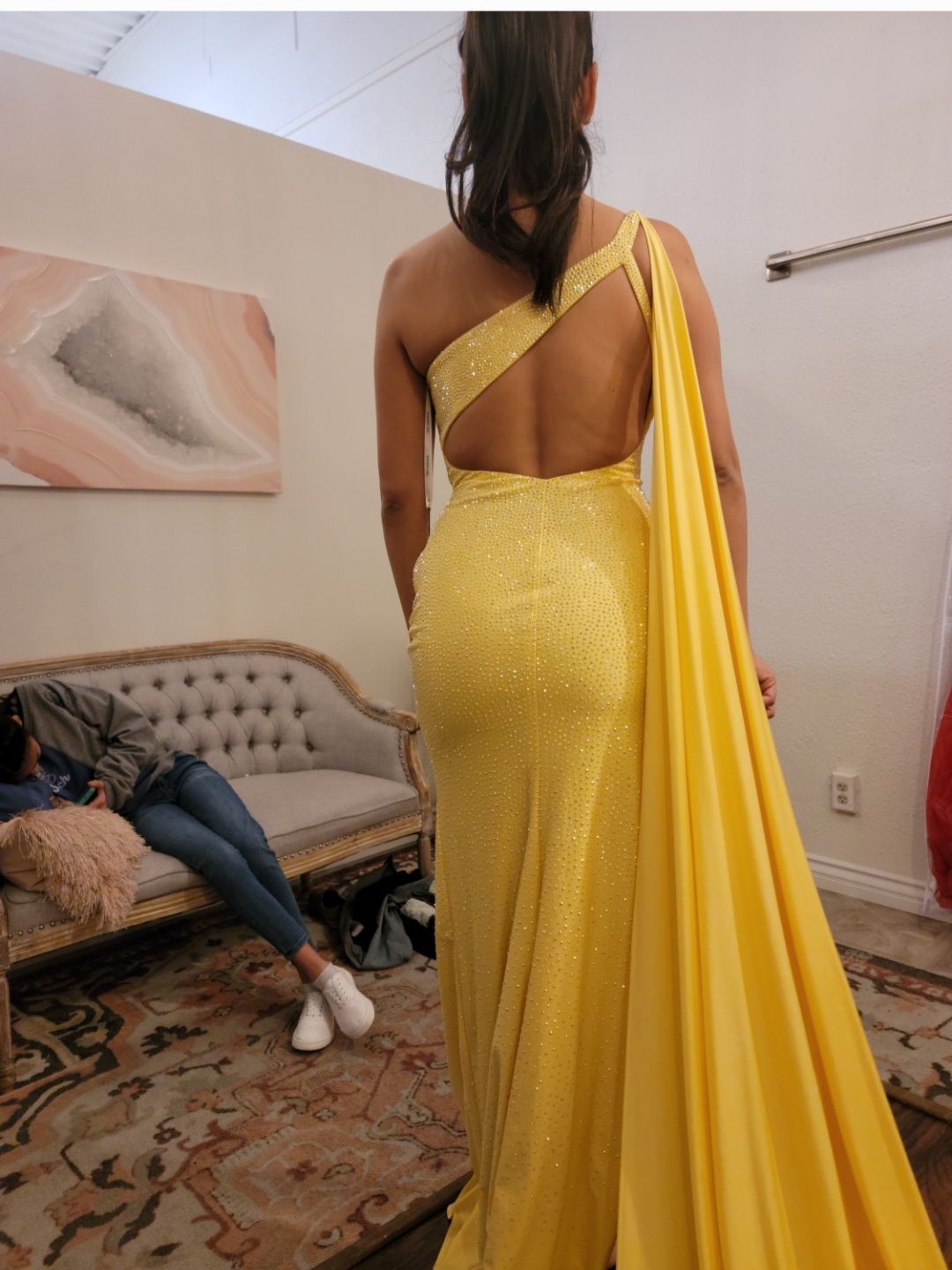 Sherri Hill Size 4 Yellow Side Slit Dress on Queenly