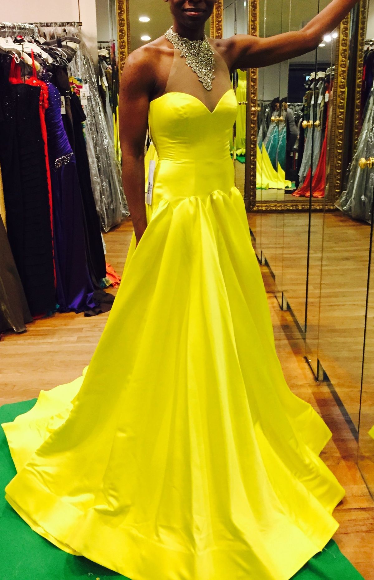 Jovani Size 2 Prom Halter Satin Yellow Ball Gown on Queenly