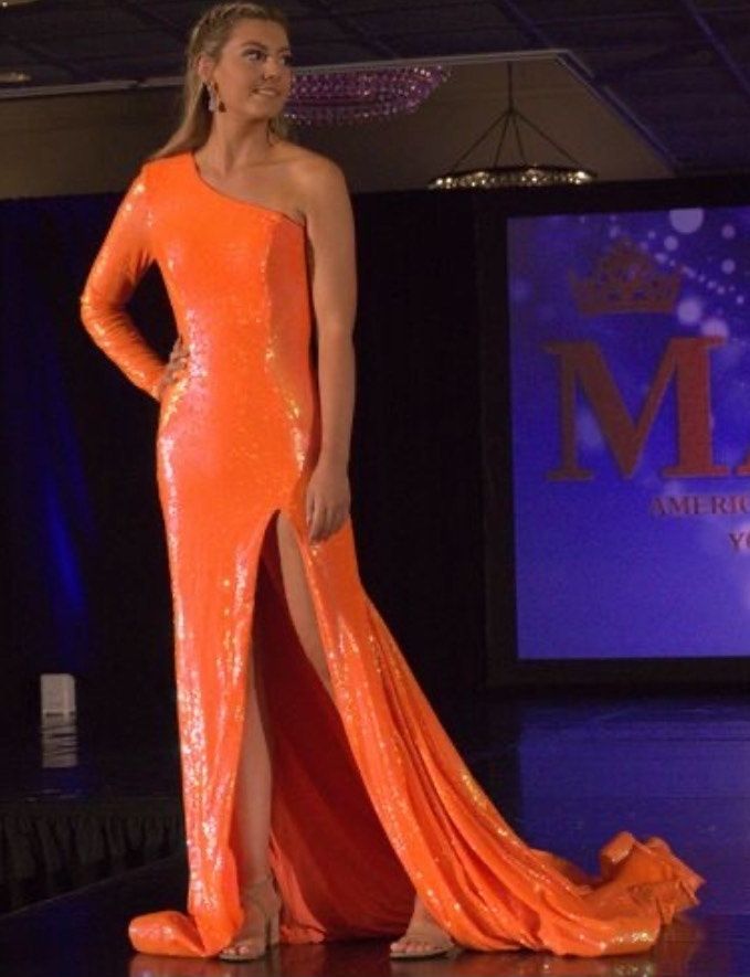 Ashley Lauren Size 4 Prom Orange Dress With Train on Queenly