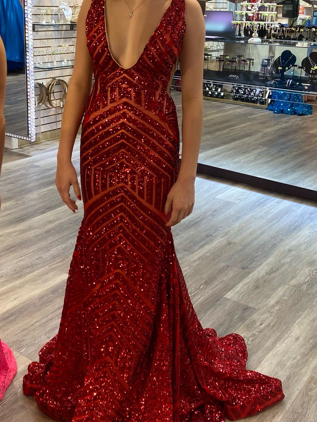 Jovani Size 00 Bridesmaid Burgundy Red Mermaid Dress on Queenly