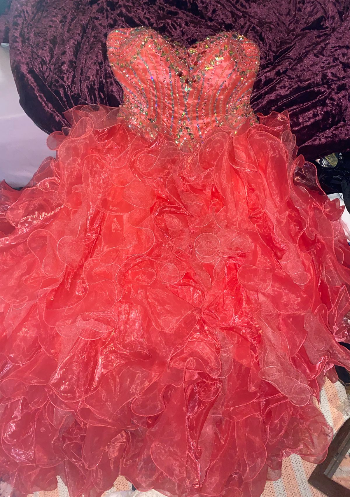 Size 14 Prom Strapless Orange Ball Gown on Queenly