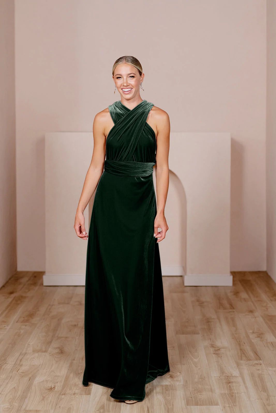 Style 61931 Revelry Plus Size 18 Halter Velvet Emerald Green A-line Dress on Queenly