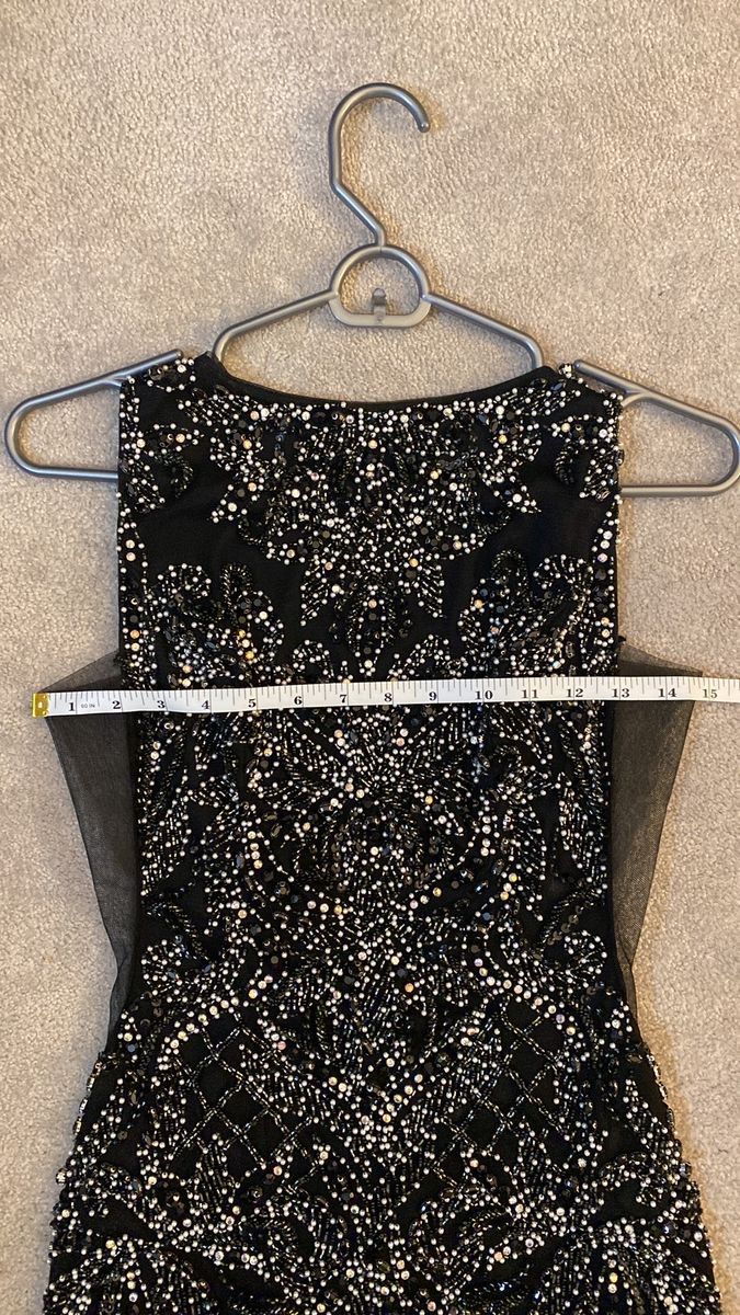 Jovani Size 8 Homecoming Plunge Sequined Black Cocktail Dress on Queenly