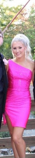 Sherri Hill Size 4 Prom One Shoulder Sequined Hot Pink Side Slit Dress on Queenly