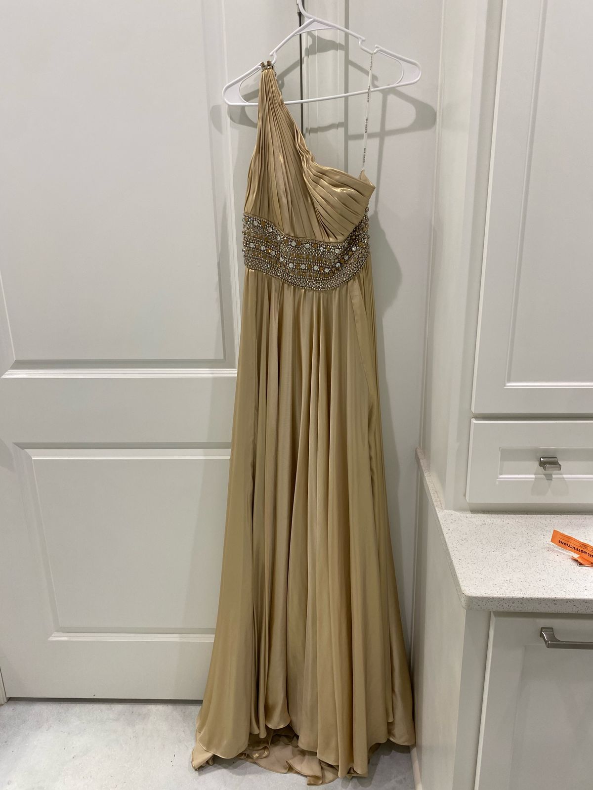 Sherri Hill Size 4 Prom One Shoulder Satin Gold A-line Dress on Queenly