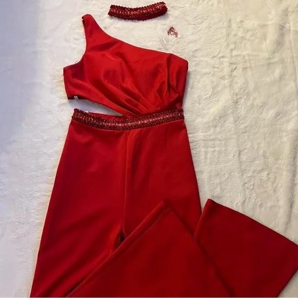 Rachel Allan Size 8 Prom Red Formal Jumpsuit on Queenly