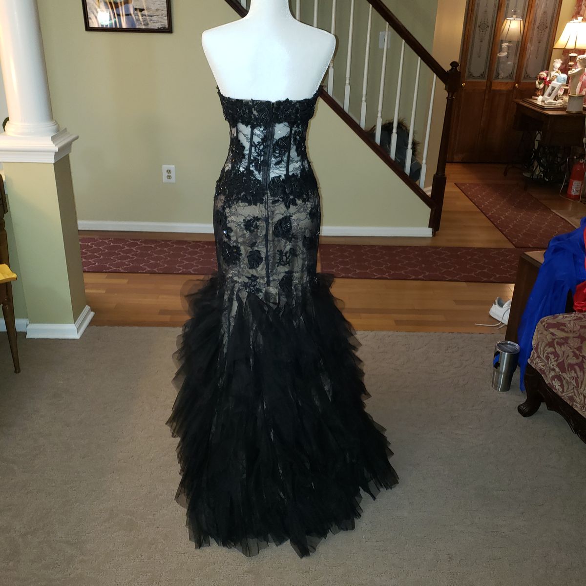 Jovani Size 6 Prom Strapless Lace Black Mermaid Dress on Queenly
