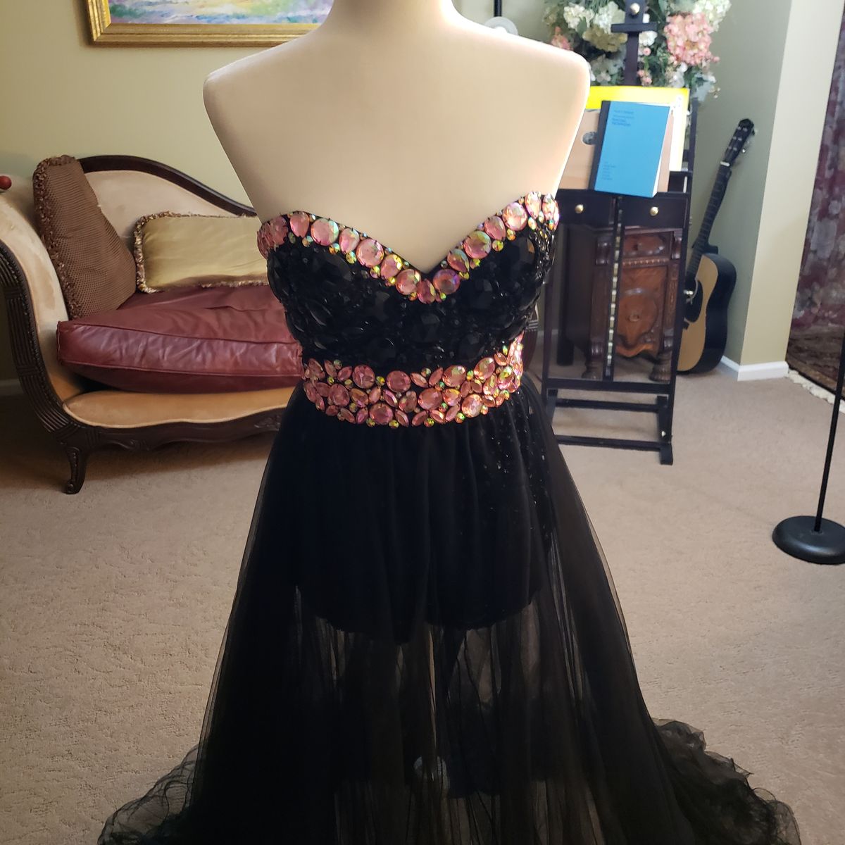 Jovani Size 4 Prom Strapless Sequined Black A-line Dress on Queenly
