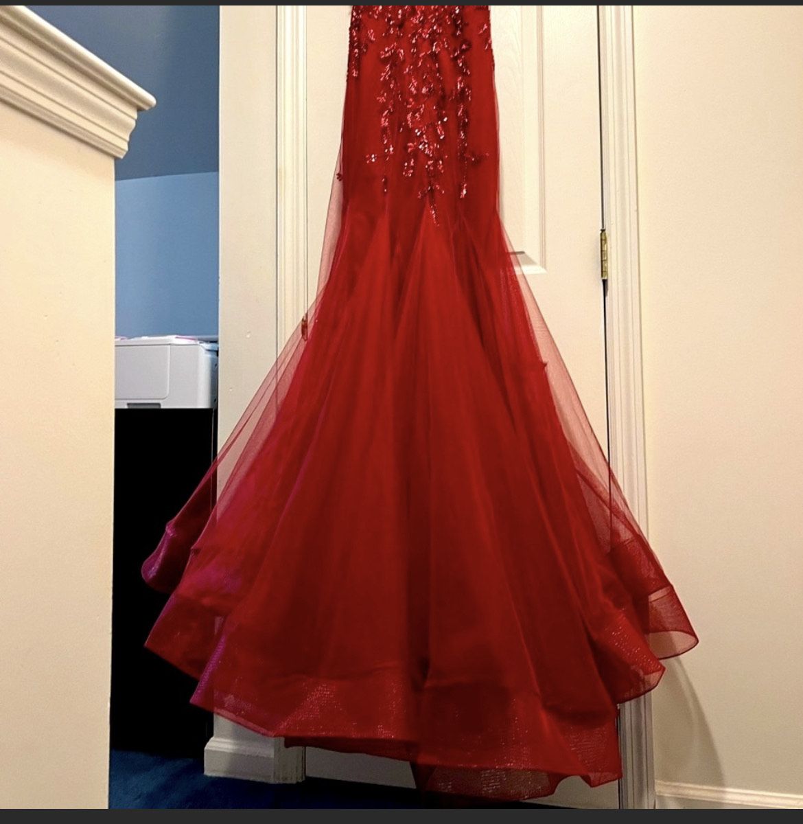 Jovani Size 4 Bridesmaid Plunge Burgundy Red Mermaid Dress on Queenly