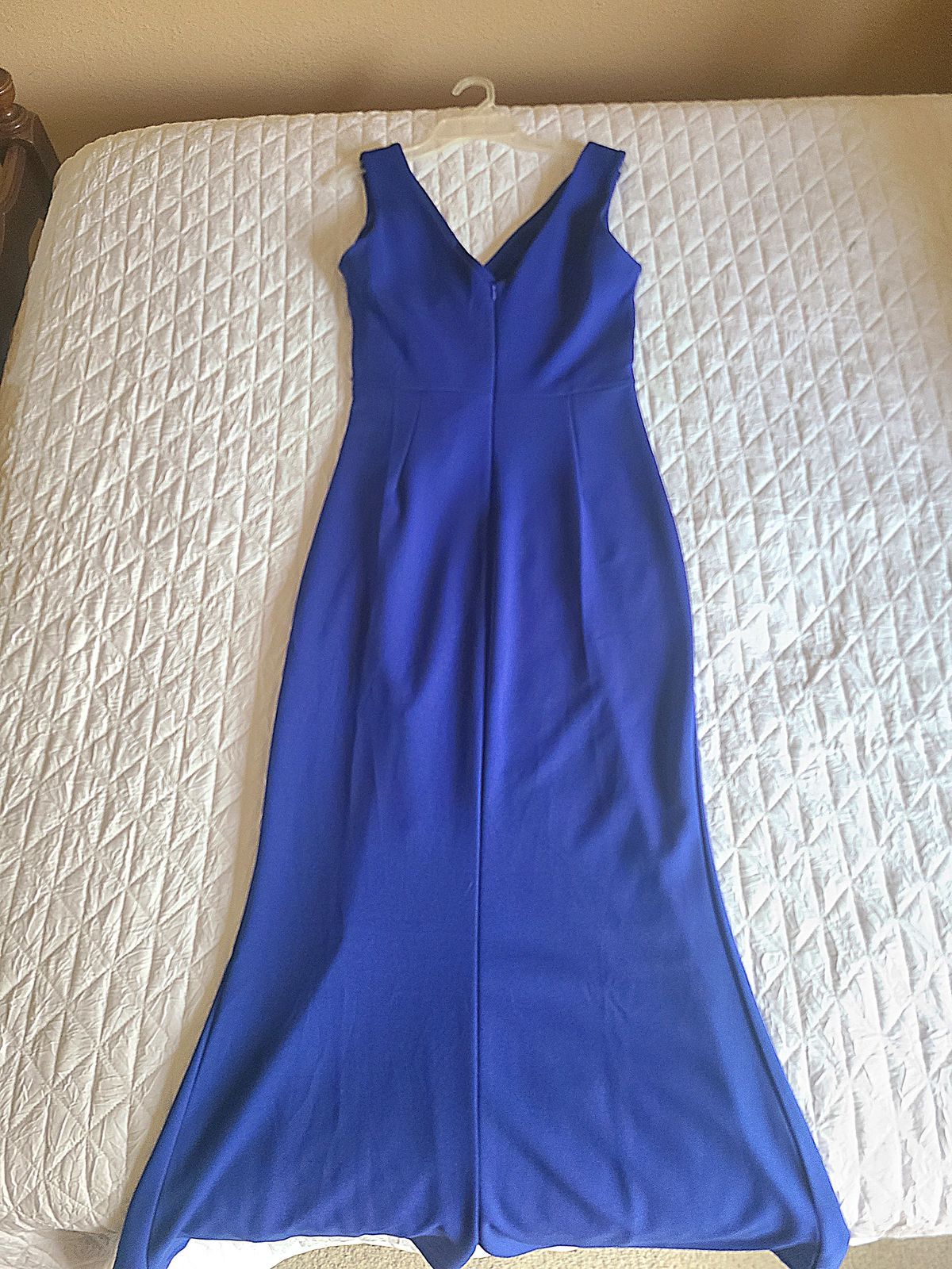 Size 6 Bridesmaid Plunge Sequined Royal Blue Side Slit Dress on Queenly