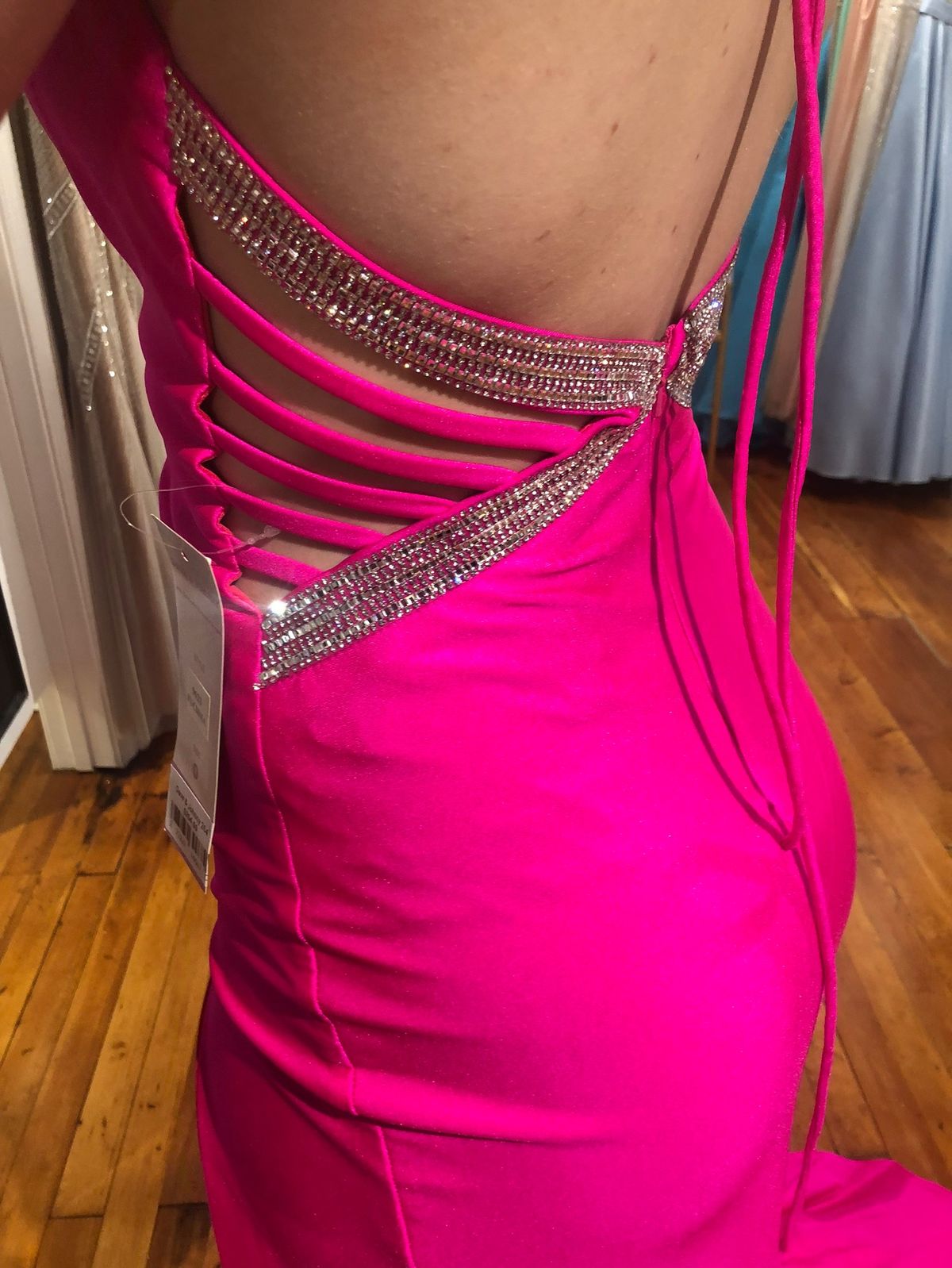 Style #97495 Dave and Johnny Size 0 Prom Sequined Hot Pink Side Slit Dress on Queenly