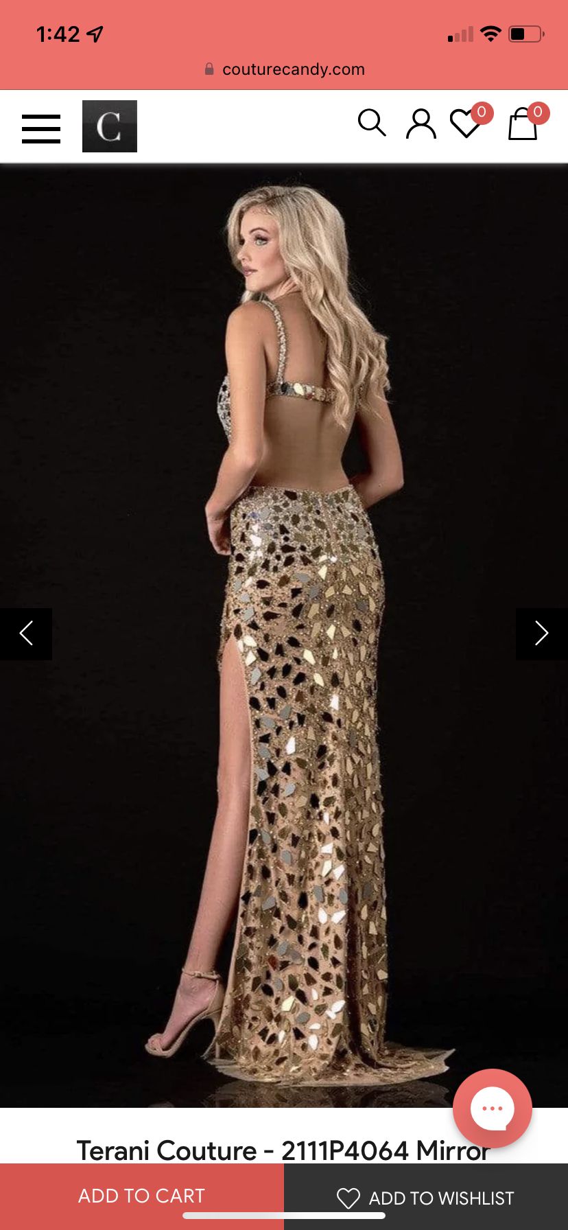Style 2111P4064 Terani Couture Size 2 Prom Gold Side Slit Dress on Queenly