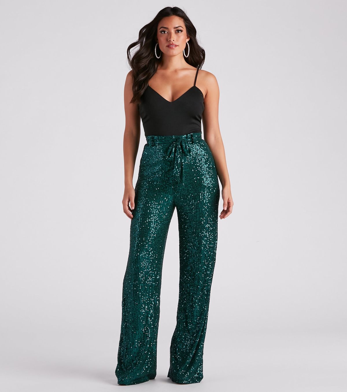 Style 06502-2242 Windsor Size S Nightclub Sequined Green Formal Jumpsuit on Queenly