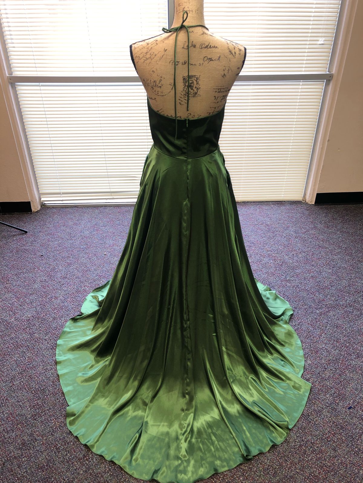 Size 2 Bridesmaid Halter Satin Green Ball Gown on Queenly