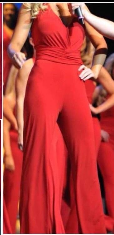 Juan Carlos Size S Prom Halter Red Formal Jumpsuit on Queenly