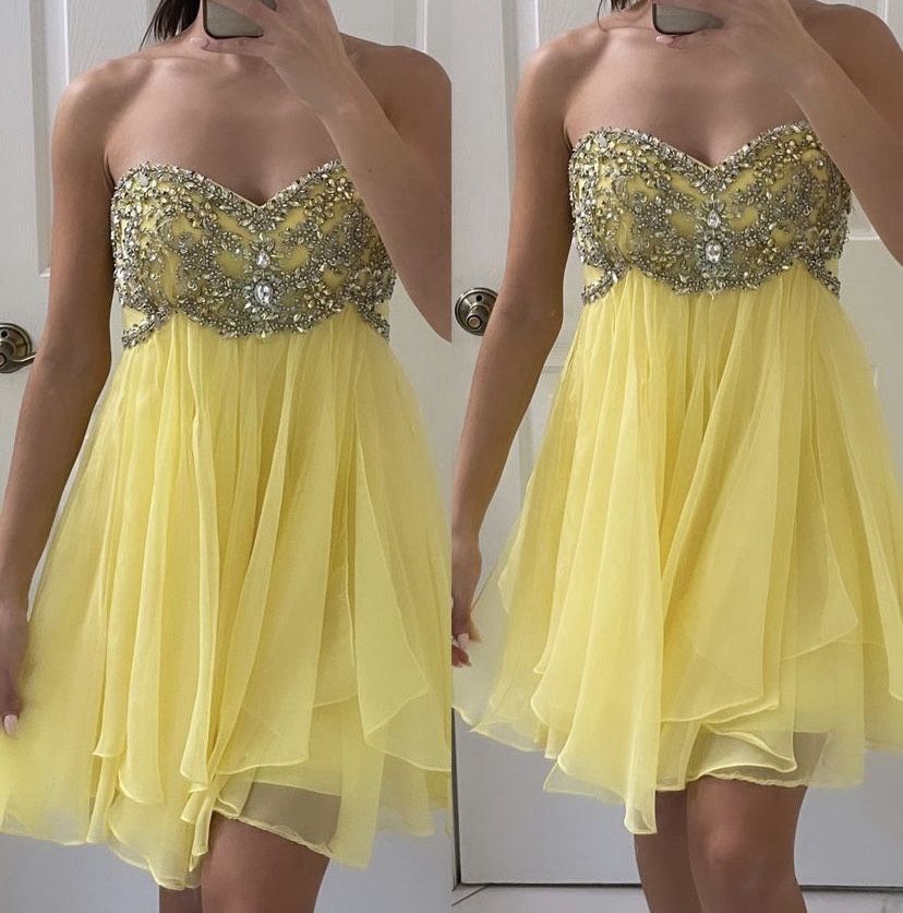 Sherri Hill Size 2 Homecoming Strapless Sequined Yellow Cocktail Dress on Queenly