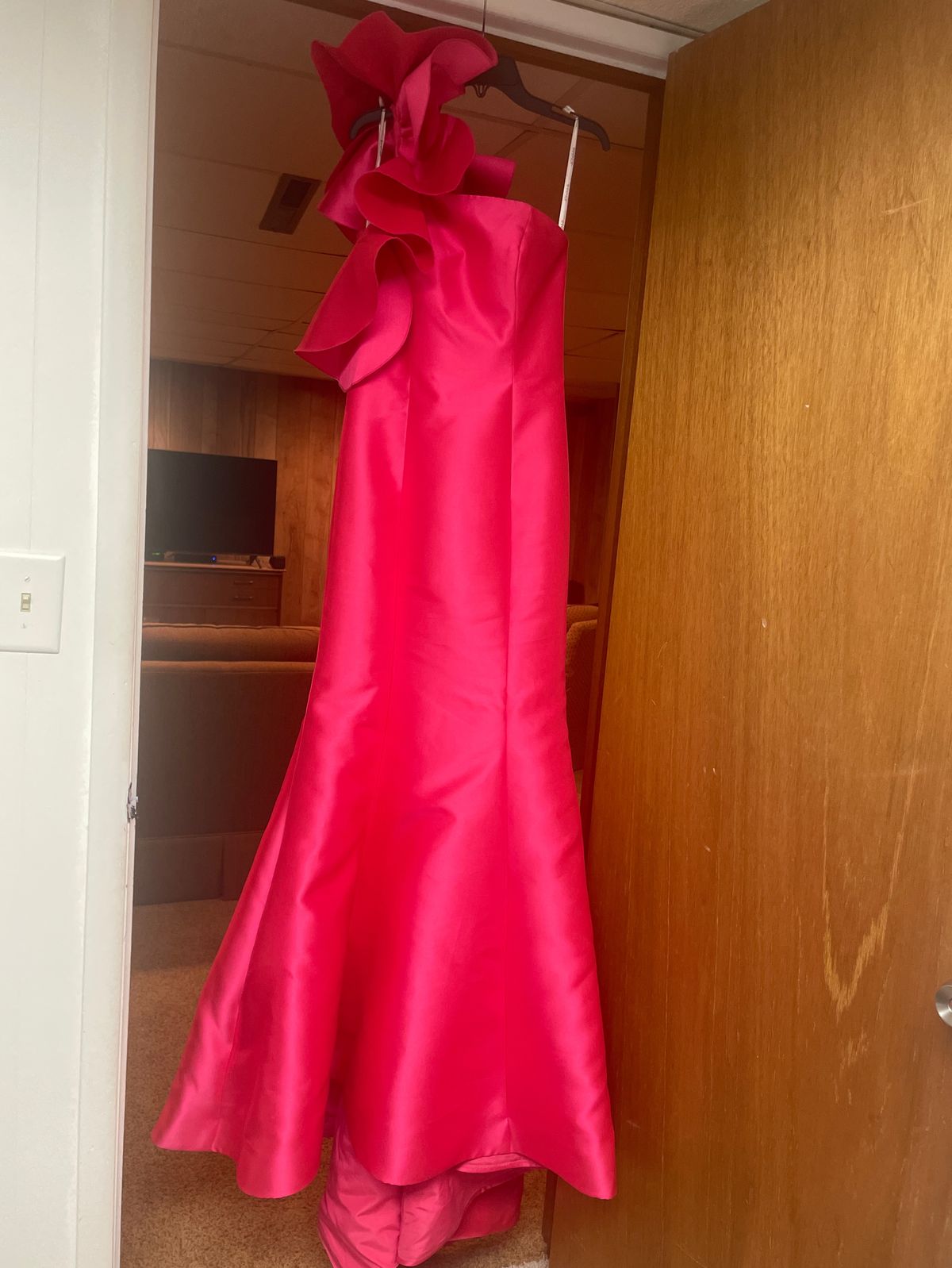 Jovani Size 2 Prom One Shoulder Satin Hot Pink Mermaid Dress on Queenly