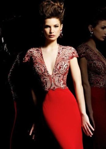 Sherri Hill Size 6 Prom Plunge Sequined Red Cocktail Dress on Queenly