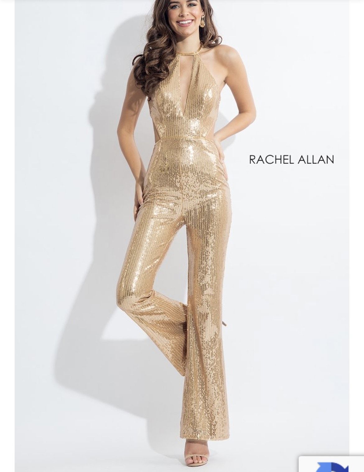Rachel Allan Size 8 Gold Formal Jumpsuit on Queenly