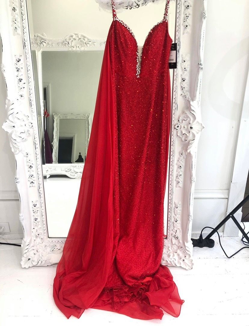 Sherri Hill Size 2 Prom Sequined Red Floor Length Maxi on Queenly