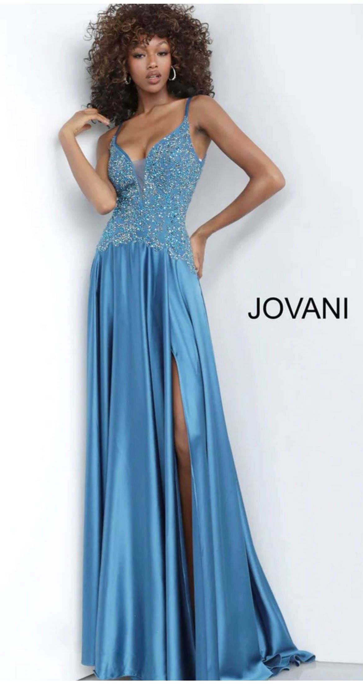 Jovani Size 4 Bridesmaid Plunge Satin Royal Blue A-line Dress on Queenly