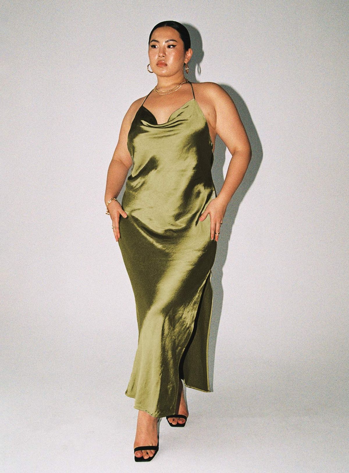 Style 1147587 Princess Polly Plus Size 20 Prom Halter Satin Green Side Slit Dress on Queenly