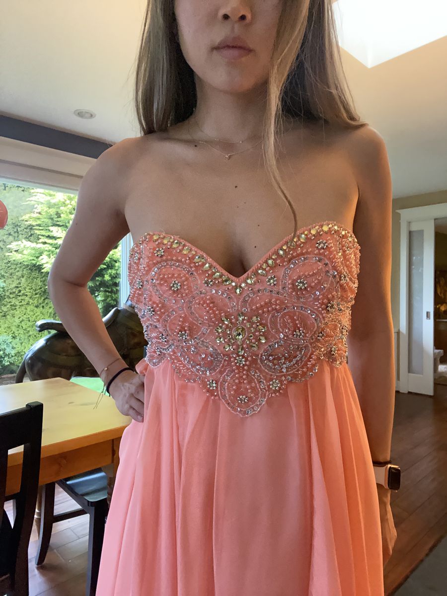 Samila Size 6 Prom Sequined Coral Ball Gown on Queenly