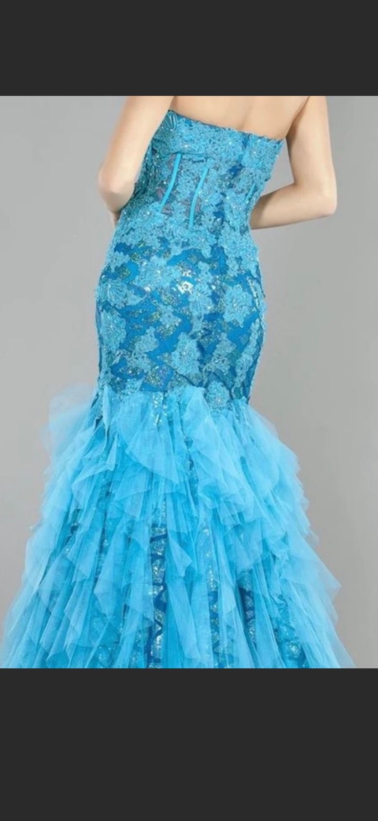 Jovani Size 4 Prom Strapless Lace Blue Mermaid Dress on Queenly