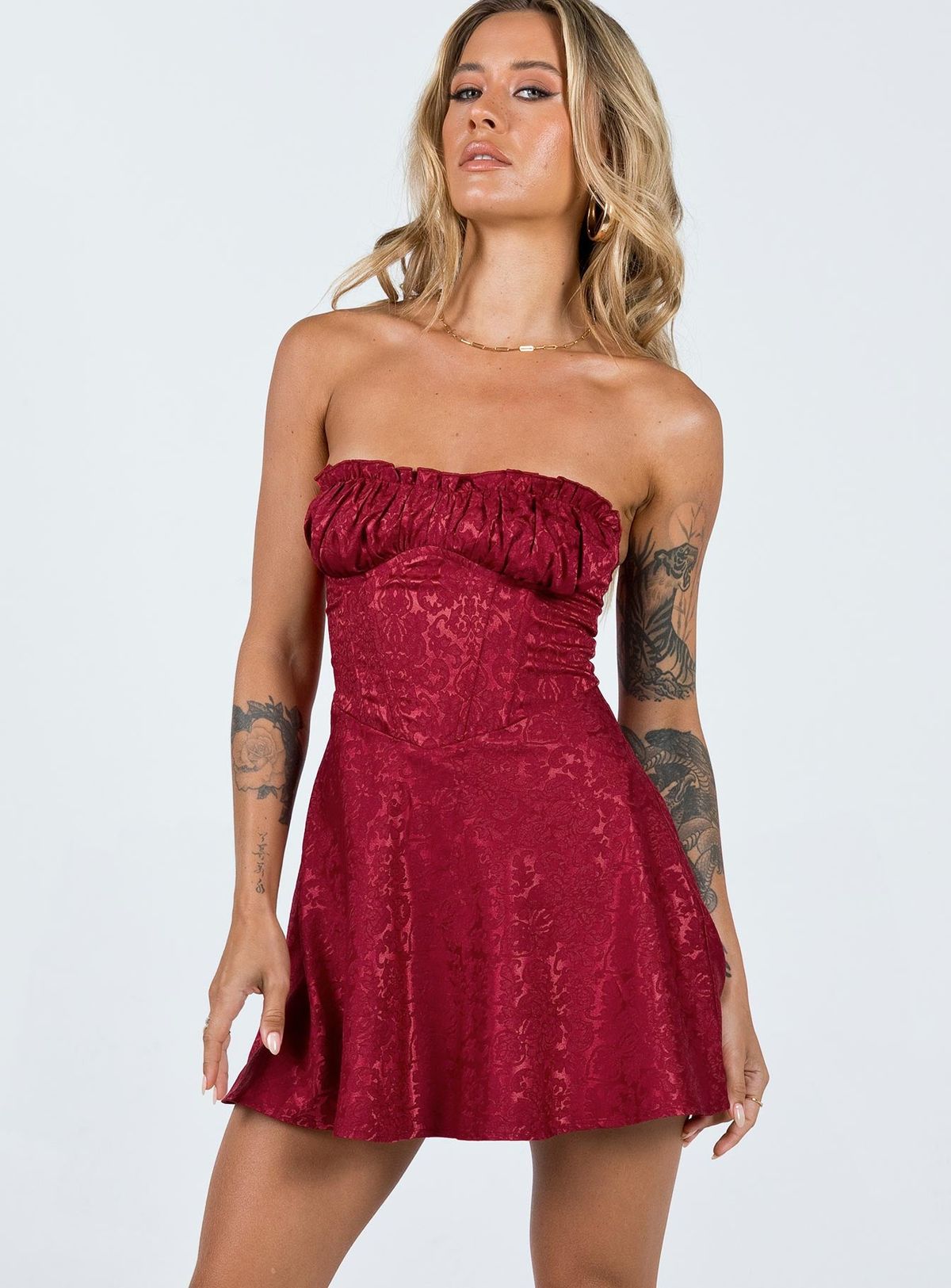 Style 1185905 Princess Polly Size 10 Satin Burgundy Red Cocktail Dress on Queenly