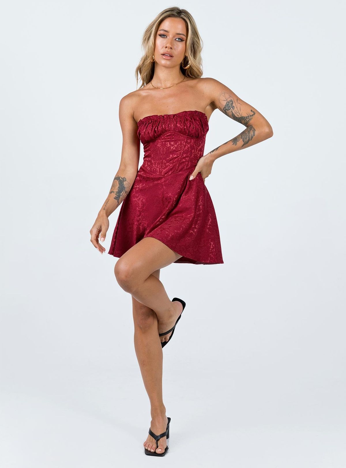Style 1185905 Princess Polly Size 10 Satin Burgundy Red Cocktail Dress on Queenly