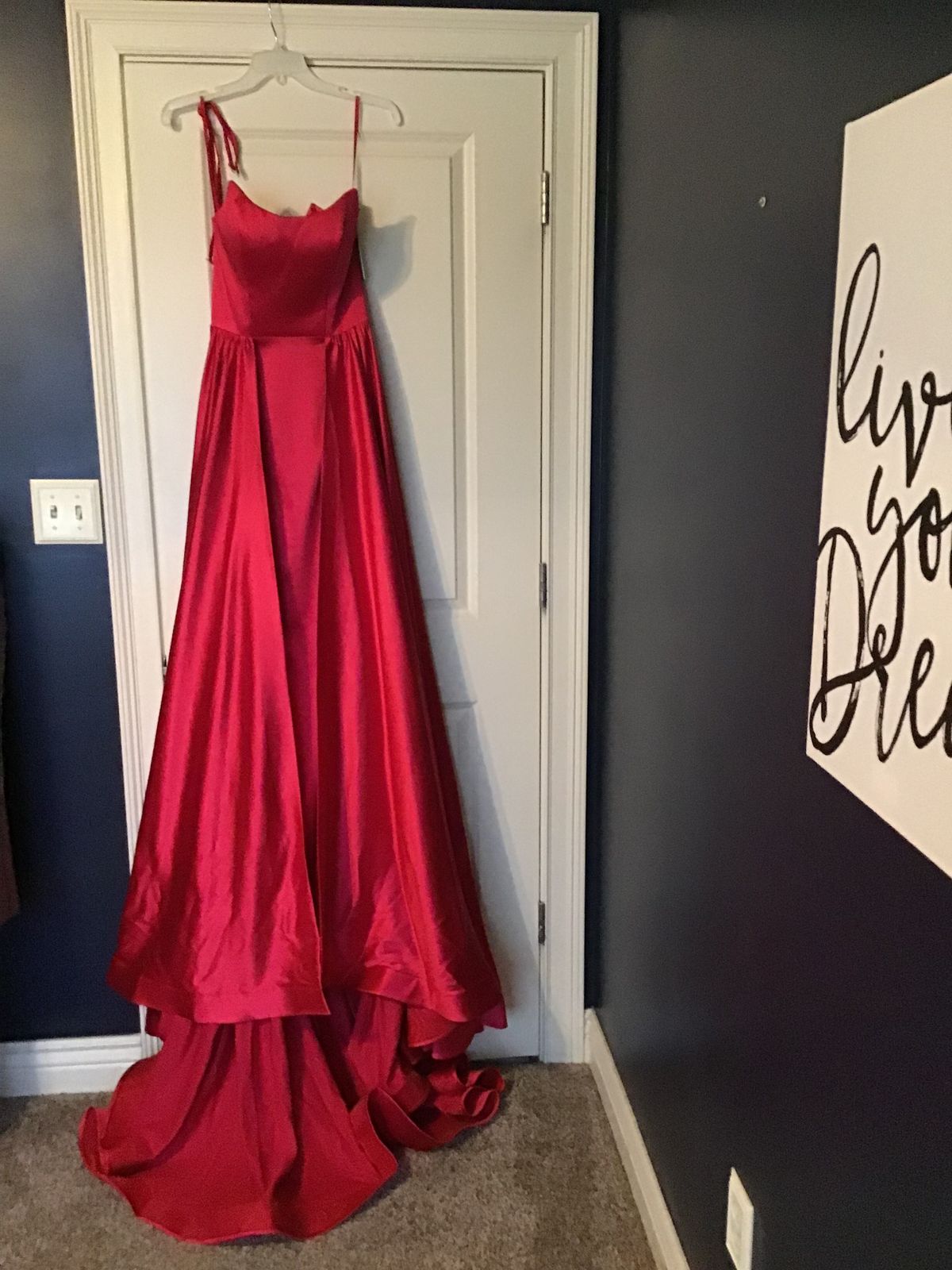 Jovani Size 0 Prom Strapless Satin Red Ball Gown on Queenly
